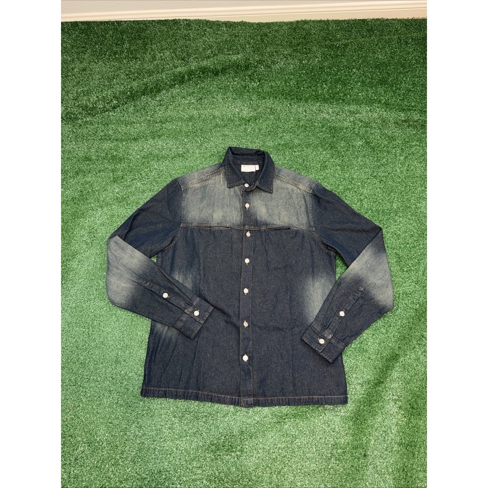 ASOS Men's Small Dark Blue Denim Cropped‎ Overshirt Jacket Button Front